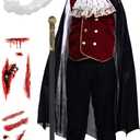 Kids Boys Halloween Vampire Costume Child Vampire Noble Dracula Role Play Dress Up Cosplay Party Clothes (L, Black Set)