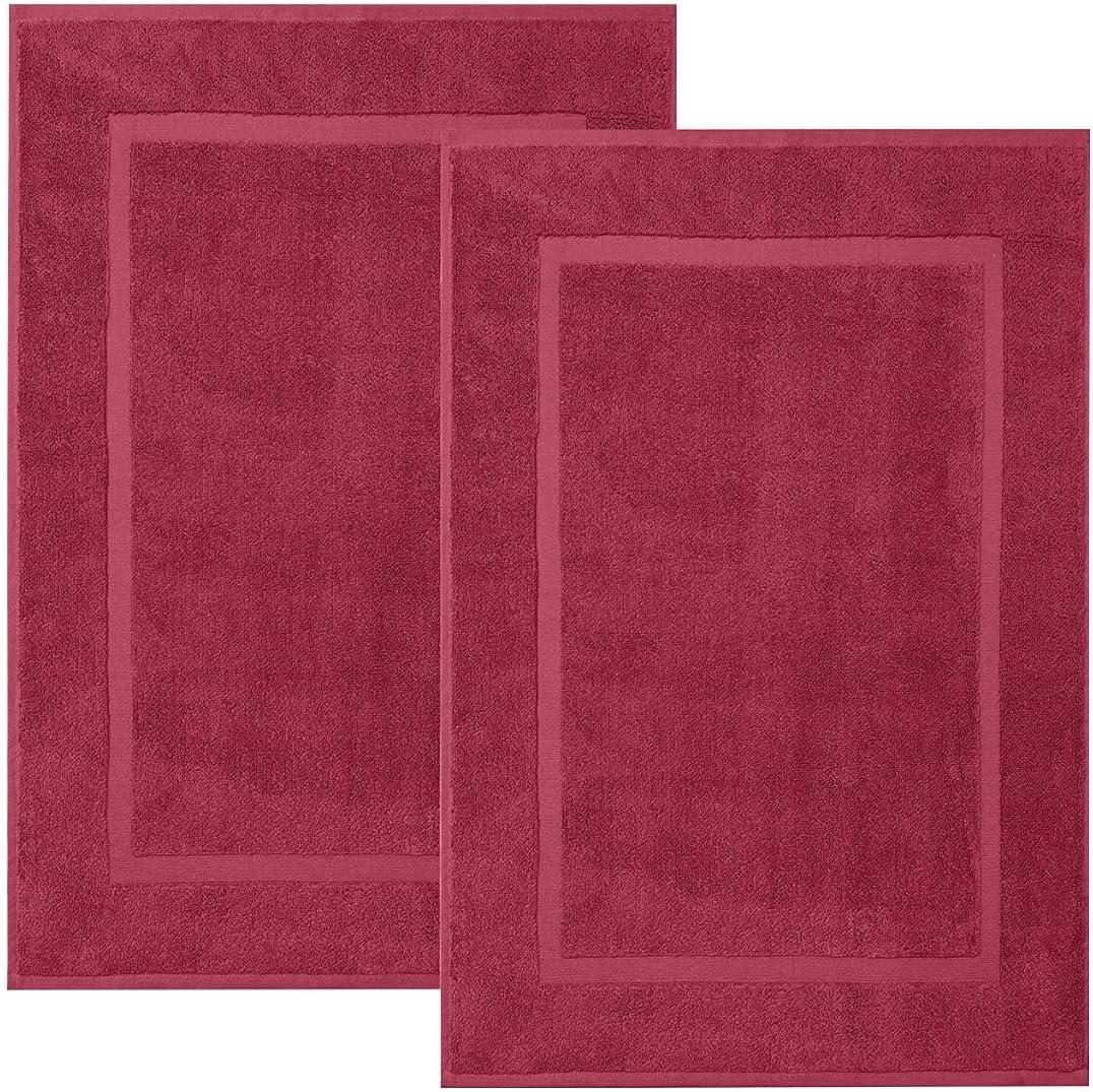 KAHAF COLLECTION Bath Mat Floor Towel Set - Absorbent Cotton Hotel Spa Shower/Bathtub Mats [Not a Bathroom Rug] (Burgandy, 2 Pack (16"x24"))