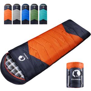 CANWAY Flannel Sleeping Bag for Adults Kids Girls Boys Camping Backpacking Sleeping Bag for Cold & Warm Weather with Compression Sack (Orange)