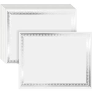 Juvale 50 Sheets Silver Foil Certificate Paper for Printing - Customizable Blank Cardstock with Border for Graduation Diploma, Achievement Awards, Recognition Documents (8.5 x 11 in, White)