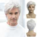 Baruisi Men Wigs Short White Wig Synthetic Heat Resistant Natural Halloween Cosplay Hair