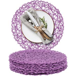 AHHFSMEI Paper Braided Round Placemats Set of 12 Natural Non-Slip Heat Resistant Table Mats for Dining Tables Woven Indoor Outdoor Place mats(Purple,12)