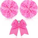 Hanaive 3 Pcs Cheerleading Pom Poms and Large Cheerleader Hair Bow Metallic Cheer Supplies for Team Spirit Sports Dance Cheering