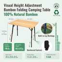 KingCamp Bamboo Folding Table, 4-Fold Camping Adjustable Height Portable Outdoor Lightweight & Compact Table with Aluminum Frame for RV Picnic BBQ Tailgating, 31.5''x23.6'', M