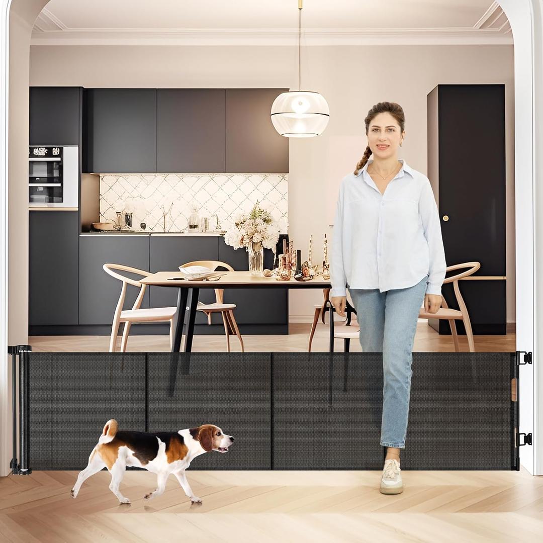 24 Inch Tall x 75 Inch Extra Wide Retractable Dog Gate for The House, Short Dog Gate to Step Over, Reinforced Mesh Puppy Gate for Doorways, Step Over Pet Gate for Stairs, Indoor/Outdoor, Black