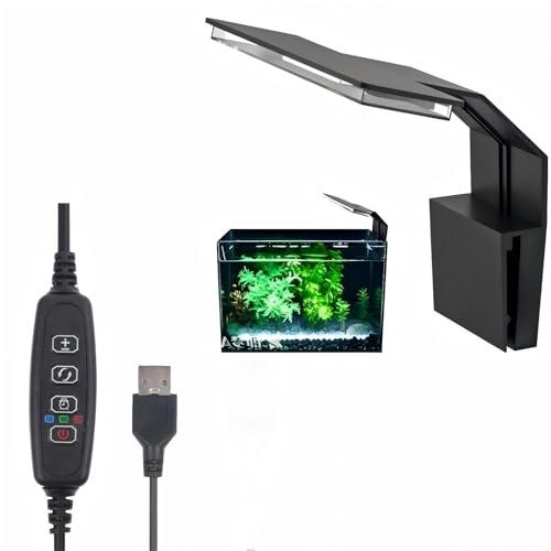 FRIRODSAY 7W Nano Aquarium Light Clip-On Fish Tank Light with Timer & 9-Level Dimming&3 Colors for 1-5 Gallon Tanks, USB LED Full Spectrum Light (Adapter Not Included)
