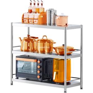 susunnus Stainless Steel Shelves 3 Tier Storage Shelves for Kitchen Garage Shelves Heavy Duty Shelving Metal Shelving Units and Storage Kitchen Industrial Storage Rack(with Guardrails)