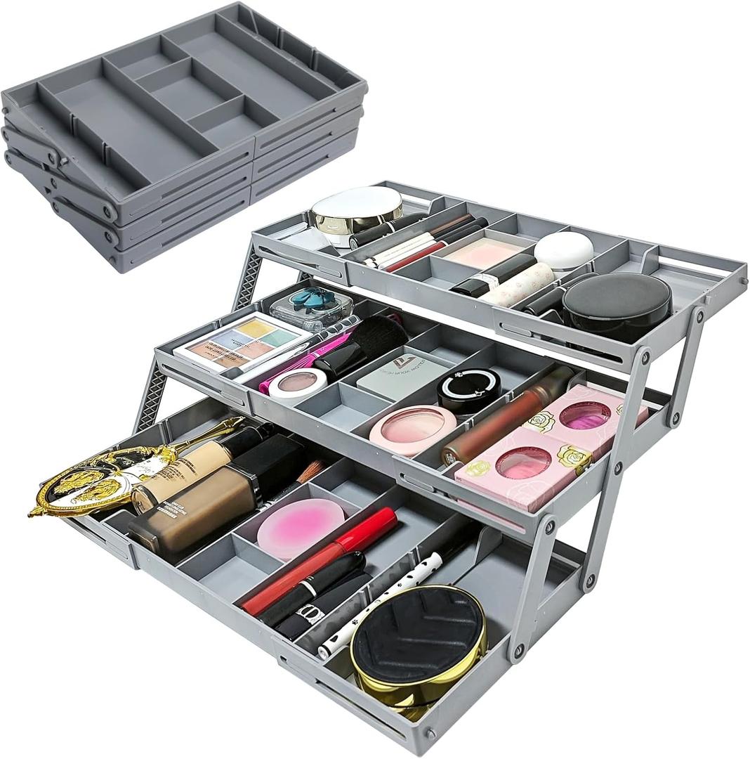 3-Tier Expandable Multi-Level Drawer Organizer - Extra Large Storage, Collapsible Smart Organizer for Jewelry, Makeup, Office Supplies, Kitchen(1 Row 3 Tier)