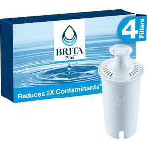 Brita Plus Water Filter, BPA-Free, High-Density Replacement Filter for Pitchers and Dispensers, Reduces 2x Contaminants*, Lasts Two Months or 40 Gallons, Includes 4 Filters