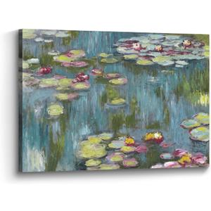 the stream design Water Lilies Wall Art Canvas: Claude Monet Lake Painting Textured Landscape Picture Print Reproduction Famous Artwork for Living Room Bedroom Home Decor, 36"L x 24"W