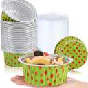 Ziliny 50 Pcs 1lb Christmas Bread Loaf Pans with Lids Green and Red Aluminum Loaf Pans Xmas 580ml Mini Round Disposable Baking Cupcake Tin Christmas Containers for Food Packing Gifts