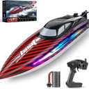 RC Boat for Kids & Adults, Fast Remote Control Boat 30+KPH, 7 LED Lights | Self‑Righting,Water Cooling,Fully Waterproof,Demo,20 Mins, Rechargeable Battery,2.4GHz Racing Boats Pool & Lake Summer Toys