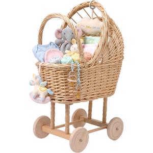 Wicker Carriage,Woven Rattan Stroller Shaped Flower Basket,Natural Willow Branches，Used for Welcoming Infants, Wedding Parties, Home Decor, Floral Decoration