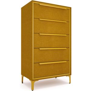 tinge Naima 5-Drawer Premium Fabric Dresser for Bedroom, Waterproof, Yellow, 14"D x 23.5"W x 41.8"H