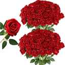 50 Pcs Red Artificial Roses in Bulk Fake Roses with Stems, 20" Long | Realistic Silk Roses for DIY Wedding Bouquets Tables Centerpieces Arrangements Party Baby Shower Birthday Home Decor Gift