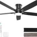 YUHAO 52 Inch Flush Mount Black Ceiling Fan with Light and Remote Control.Noiseless,Dimmable,3CCT,6 Speeds Reversible, Low Profile DC Ceiling Fans for Indoor or Covered Outdoor Use,ETL Listed