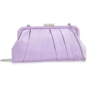 CHARMING TAILOR Classic Pleated Satin Clutch Bag Diamante Embellished Formal Handbag for Wedding/Prom/Black-Tie Events