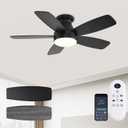 Ceiling Fans with Lights, 42 Inch Low Profile Ceiling Fan with Light and Remote/App Control, Flush Mount, Reversible, 3CCT, Dimmable, Noiseless, Black Ceiling Fan for Indoor/Outdoor Use