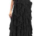 Summer Women Tulle Prom Dress Elegant Bow One Shoulder Slit Evening Party Gown Wedding Guest Bridesmaid Maxi Dress, 2XL