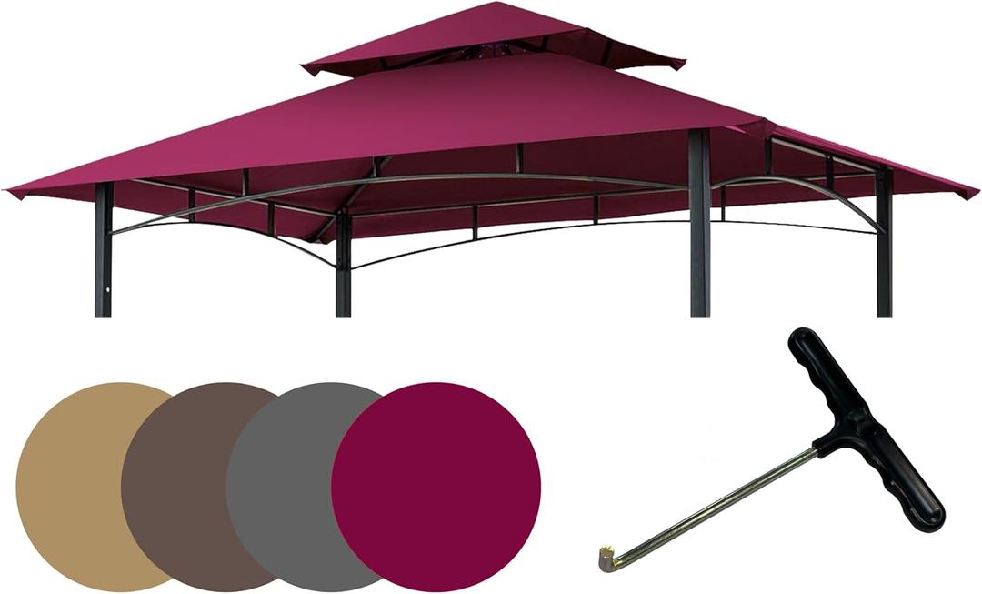 EasyLee 8'x5' Grill Gazebo Canopy Cover - Waterproof Replacement Top with T-Hook,Burgundy