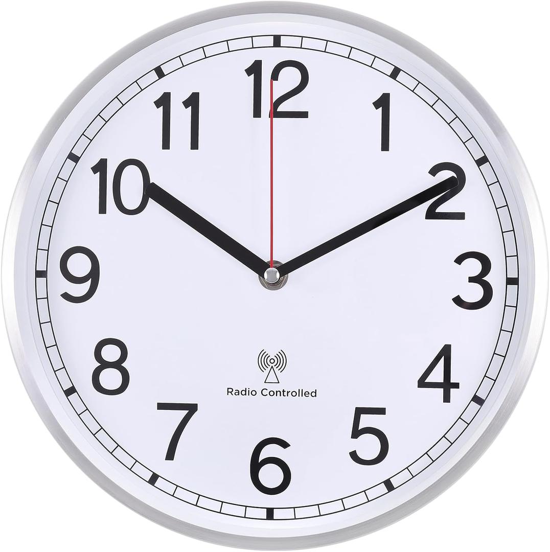 Atomic Analog Wall Clock, 10Inch Radio Controlled Sets Automatically Wall Clock, Decorative for Living Room Office School Atomic Analog Wall Clock, 10Inch Radio Controlled Sets Automatically Wall Clock, Decorative for Living Room Office School