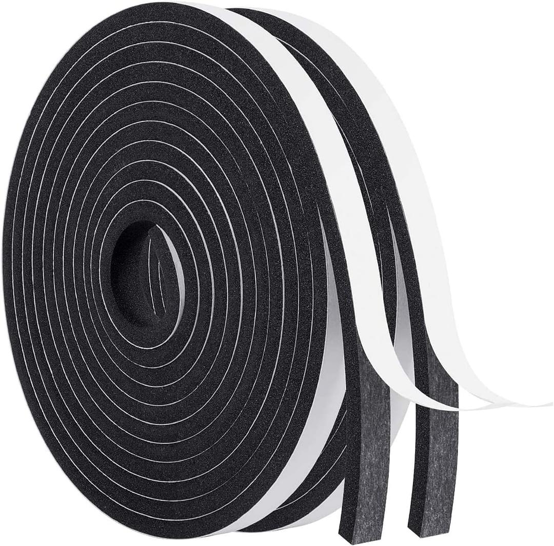 MAGZO Weather Stripping Door Seal, 1/2 Inch Wide X 1/4 Inch Thick Adhesive Foam Tape Soundproof Weatherstripping for Windows, 2 Rolls Total 26FT Black