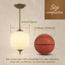 Antique Brass Milk Glass Ceiling Light Fixture-9.1in Vintage Semi Flush Mount Pendant Light with an LED Bulb included, 3 Color Options Mid-Century Art Deco Chandelier for Kicthen Dining Room Hallway