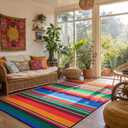 Tinideya 4' x 6' Mexican Outdoor Rug Plastic Straw Front Doormat Mat Patio Deck Mat Waterproof Outdoor Rug Outside Indoor Garden Lawn Balcony Porch Holiday Decor(Striped, Rainbow)