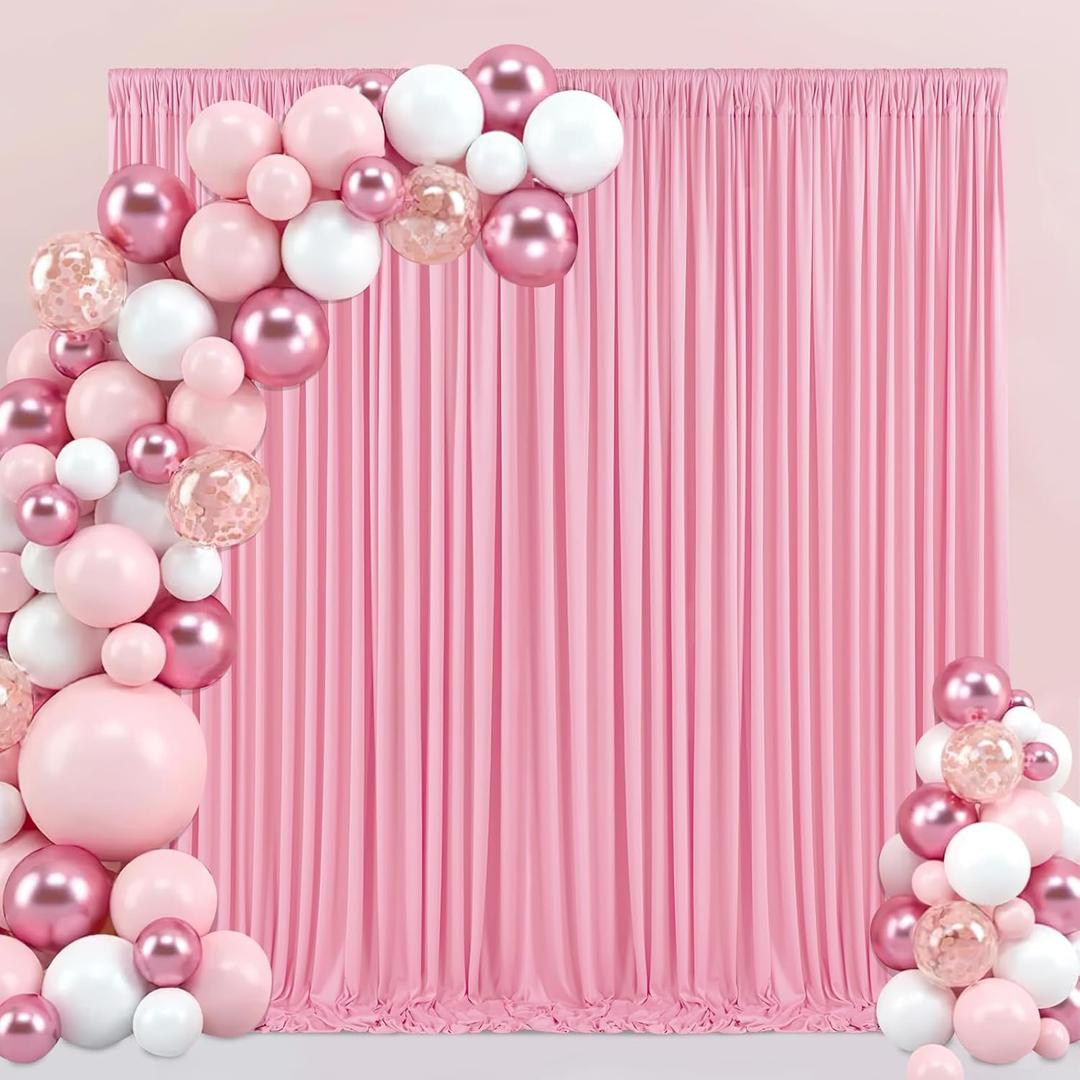 Pink Polyester Backdrop Wrinkle Free Pink Birthday Backdrop Curtain 2 Pack 5.3ftx10ft Baby Shower Fabric Backdrop for Wedding Themed Party Stage Photography Background Decoration