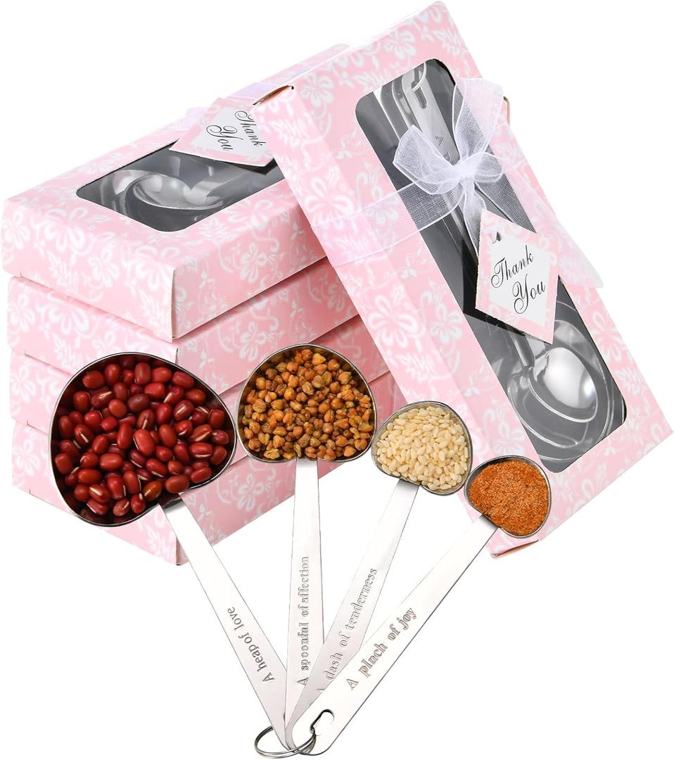 30 sets of heart-shaped measuring spoons, stainless steel measuring spoons, bridal gifts, wedding gifts, baby showers, birthday party souvenirs, and personal package for guests (pink)