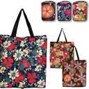 Reusable Grocery Bags 3-Pack, Foldable Shopping Tote with Shoulder Strap, Washable Collapsible Bag for Grocery Shopping, Travel, Beach and Work, Durable Storage Bag