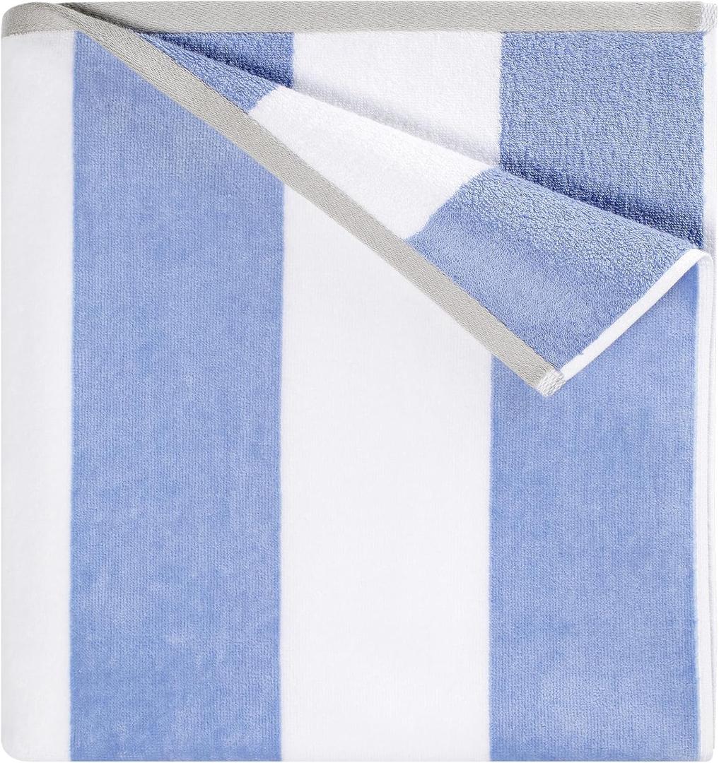 GABAO Large Beach Towel Oversized - 70x35 Inch Cotton Thick Quick Dry Absorbent Soft Plush Striped for Adults Women Men Swimming Pool Travel Towels (Blue)