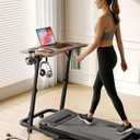 Adjustable Height Standing Desk for Walking Pad, Mobile Treadmill Desk with Power Socket, Cup Holder, Portable Rolling Laptop Table with Wheels for Home Office Work Bike Cycling Trainer, Brown