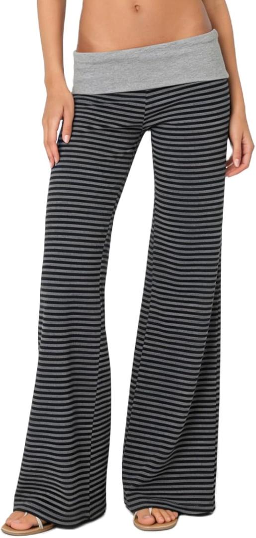 FOMOYUU Lounge Yoga Pants for Women Fold Over Low Waist Wide Leg Sweatpants Flare Leggings Bell Bottoms Y2K Foldover Pants (M)