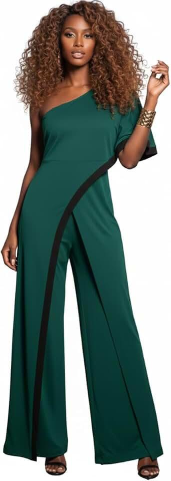 KOH KOH Womens 2026 One Off Shoulder Asymmetric Long Pant Jumpsuit Romper 2XL