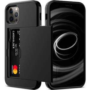 Nvollnoe for iPhone 12/iPhone 12 Pro Case with Card Holder Heavy Duty Protective Dual Layer Shockproof Hidden Card Slot Slim Wallet Case for iPhone 12/12 Pro for Men&Women(Black)