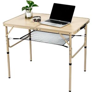 3FT Camping Table 2 Adjustable Height Portable Lightweight Surface Aluminum Fold Up Stand for Picnic,Beach BBQ,Cooking, Outdoor & Indoor (Yellow)
