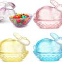 FoldTier 4 Pcs Easter Candy Dish Colorful Bunny Glass Candy Jar with Lid Bunny Cookie Sugar Storage Bowl Decorative Glass Dish for Spring Easter Table Decorations Gift Party Supply