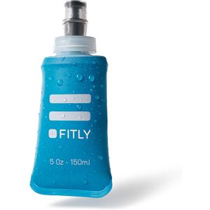 FITLY Soft Flask - Shrink As You Drink Soft Water Bottle for Hydration Pack - Folding Water Bottle Ideal for Running, Hiking, Cycling, Climbing & Rigorous Activity (5 Ounces, Blue)