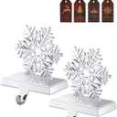 Jetika Christmas Stocking Holders for Mantle Set of 2, Snowflake Stocking Hanger for Mantel Weighted Heavy Metal Stocking Hook Stand for Fireplace Christmas Decorations Indoor Holiday Decor, 2-Pack