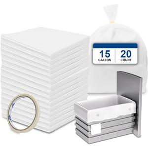 20 Count Trash Compactor Bags,Fits 15 Inch Rectangular Drawer Compactors, White Heavy Duty Compressed For Home Office Kitchen Bathroom Bedroom Pets Livingroom, 15 Gallon Capacity
