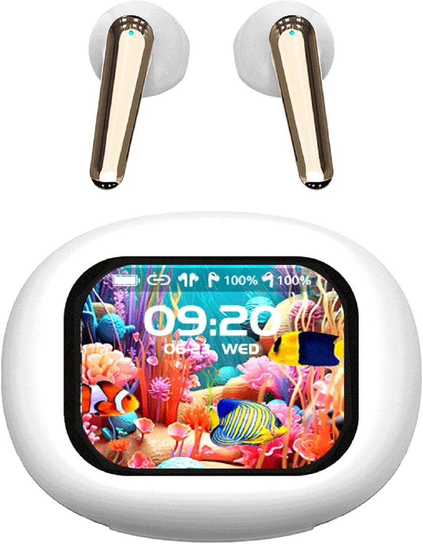 Smart Earbuds True Wireless Bluetooth 5.4 with Touch Screen Case Motion-Sensing TWS Sport Workout Running Gym Earbuds in Ear Headphones Blue Tooth Ear Buds with Locator for iPhones Android (White)