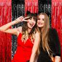 4 Pack Foil Fringe Curtain Backdrop, 3.28Ft x 8.2Ft Metallic Tinsel Foil Fringe Streamers Curtains for Photo Booth, Wedding, Casino Viva Las Vegas Game Night Birthday Party Decoration (Black Red)