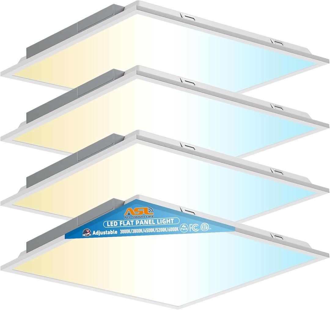 2x2 LED Flat Panel Lights for Drop Ceiling 4-Pack, 40W/4998Lumens Triac Dimmable, 5CCT (3000K~6000K), IP42, 2Ftx2Ft Back-Lit Recessed Troffer Light Fixtures for Shop Commercial Office, ETL (White)
