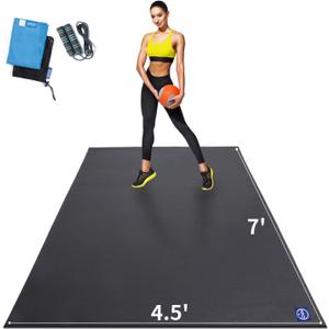 MRO Extra Large Exercise Mat For Home Gym, 8'x4.5'/7'x4.5'/6'x4.5'(7mm) Workout Mats for Gym Flooring, Non-Slip, Extra Thick Durable Cardio Mat, Ideal for Plyo, Weights, MMA, Jump Rope -Shoe Friendly (Black)
