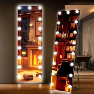 Kosmonia 56x18 Hollywood Full Length Mirror with Light, 17 Dimmable Bulbs & 3 Color Smart Touch Control, Distortion Free, Tempered Glass, Safe Full Body Mirrors with Stand