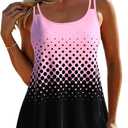 ROSEWE 2025 Tankini Swimsuits for Women, Two Piece Bathing Suits with Shorts, Modest Tank Top Swim Dress (Medium, Pink Black)