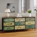 Tohomeor Dresser with Drawers for Bedroom Chest of Drawers Fabric Dresser for Closet,Nursery Entryway Hall Tree TV Stand for Living Room Retro Floral Pattern Drawers Wooden Top (Wide 9 Drawers) (11.8"D x 62.9"W x 26.7"H (9 Drawers))