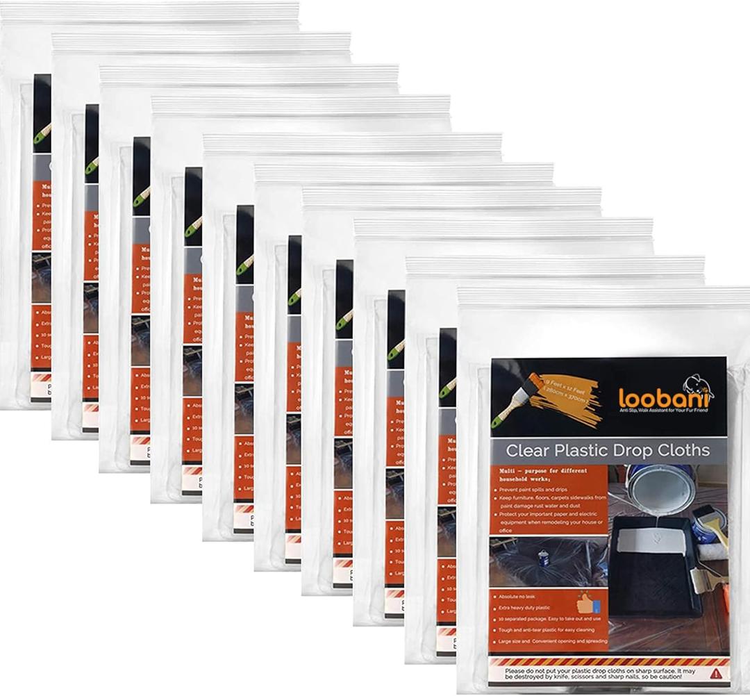 10 Piece Painter Plastic Drop Cloths Sheet,Waterproof Anti-dust Cover,9x12 Feet Disposable Tarp for Painting for Couch/Furniture Cover (Transparent)