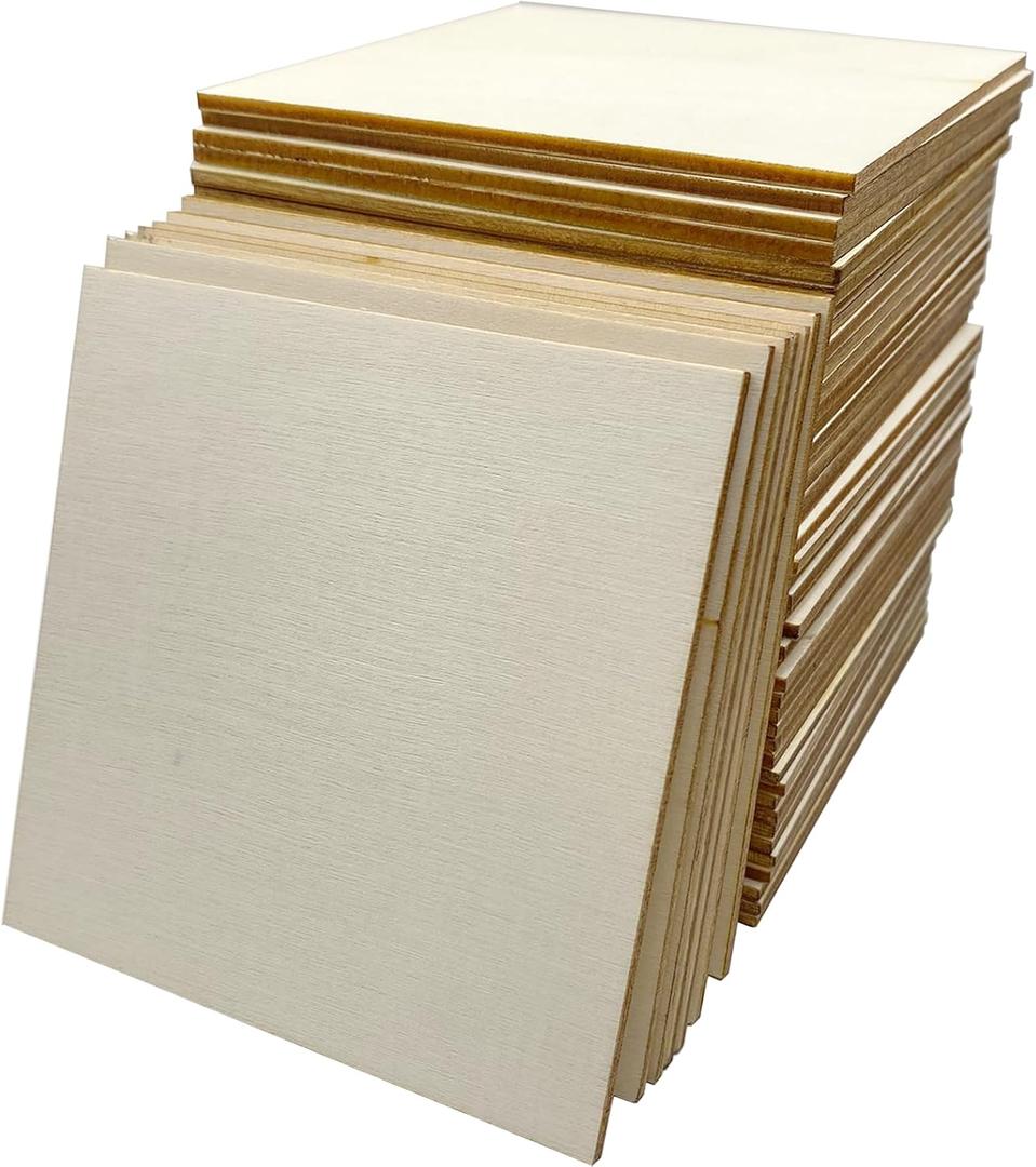 50 Pcs Wood Squares,4 x 4 Inch Unfinished Wood Crafts Woodsheet for Wooden DIY Ornaments Scrabble Tiles Engraving Home Decorations